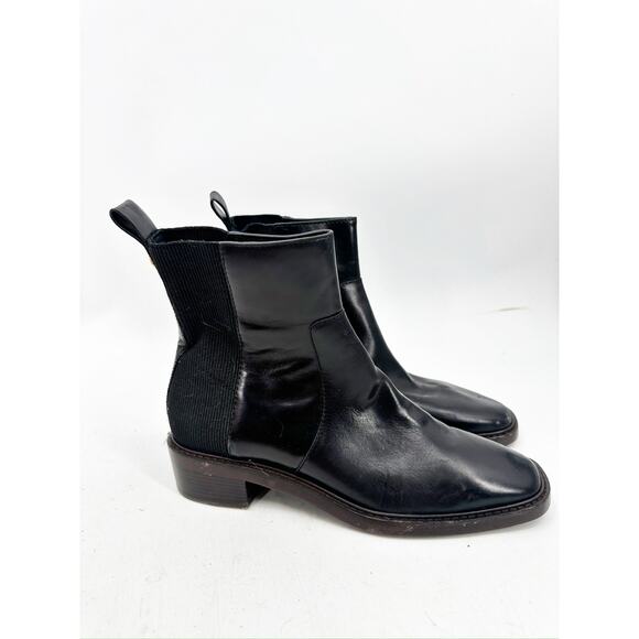Tory Burch Black Leather Square Toe Pull-On Chelsea Boots Women’s Size 11M - Picture 3 of 8